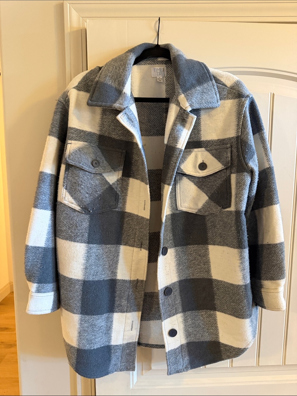 Time and Tru Gray and White Buffalo Plaid Shacket